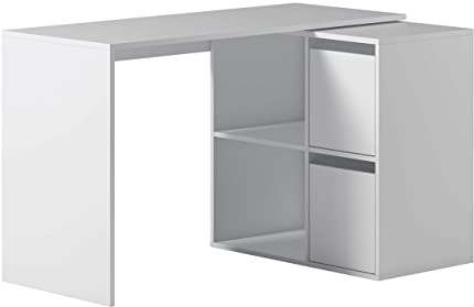 Habitdesign Escritorio, Mesa despacho Reversible, Mesa multiposición, Estudio, Modelo Adapta, Acabado en Blanco Artik