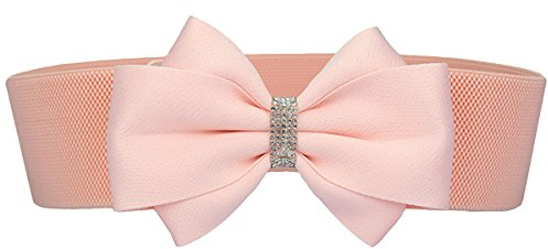 CheerlifeDamen Schleife Gürtel 6 cm breit Elastischer Gürtel mit Strass Taillengürtel Kleid Gürtel Kleidgürtel Stretchgürtel Hüftgürtel Bindegürtel 65 Rosa