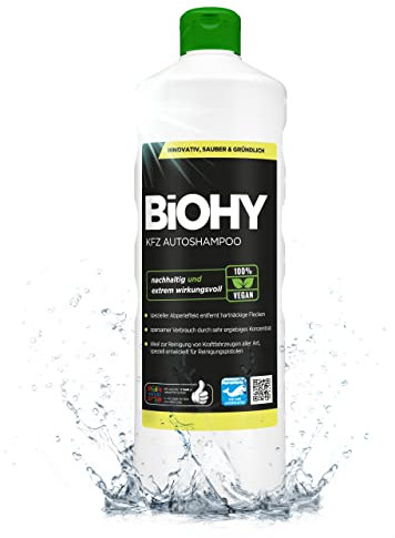 BiOHY KFZ Autoshampoo (1l Flasche) | Bio Autoreiniger schützt Lack vor Schmutz von Außen | biologisch abbaubares Reinigungsmittel | für Hochdruckreiniger geeignet | kraftvolles Konzentrat