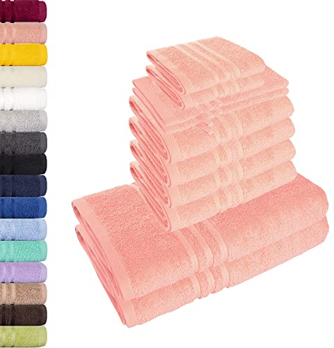 Lavea® Set di Asciugamani da 10 pezzi - 100% Spugna di Cotone - 4 Asciugamani Viso, 2 Teli doccia, 2 Asciugamani Ospiti, 2 Lavette - per Casa Hotel Spa - Rosa pastello
