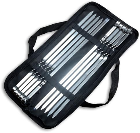 Bayli Lot de 10 brochettes en acier inoxydable avec sac | 42 cm | Schampura inoxydable | Brochettes de viande pour feu de camp | Barbecue à chachlik | Accessoire de barbecue pour mangal