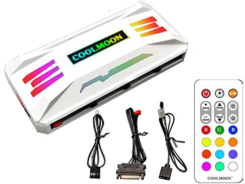 Kllsmdesign Pwm Fan Temperature Controller Integrator, Remote Control Computer RGB Light Adapter, 8 * 4 Pin Fan Speed Controller Ports, 10 * 5v 3pin A-RGB Ports ，with Magnet （White）