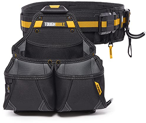 ToughBuilt – 3-Piece Pro Framer Tool Belt Set, ClipTech™ Modular System with 2 Professional Pouches and Padded Belt, 1680D Heavy-Duty Construction