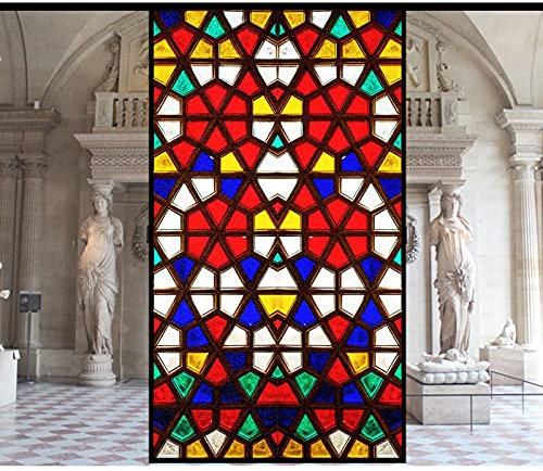 Fensterfilm Buntglas Art Deco, Frosted Privacy Glas Film Selbstklebende Vinyl Statische Haftfenster Aufkleber Peel- Und Stiel-Glas-Abdeckfolie,I,30x120cm(12x47)