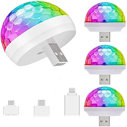 Lmaytech USB Mini Disco Ball Party Lights, Sound Activated DJ Stage Strobe Lights, Portable Led Car Atmosphere Light for Xmas Stocking Stuffers, Parties, Karaoke, Bar (4 Packs)