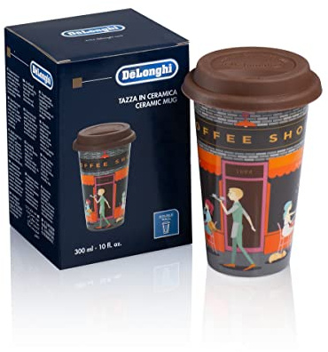 De'Longhi Travel Mug DLSC066 - Termo de doble pared para bebidas frías y calientes, fácil de transportar, funda antideslizante de silicona, 300 ml de capacidad