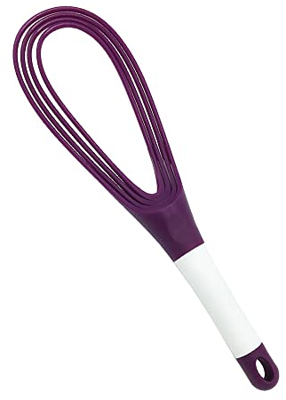 29CM Twist Whisk, Plastic Kitchen Flat Balloon Whisk Thick Wire Egg Frother Beater for Cooking Blending Whisking Stirring, Purple
