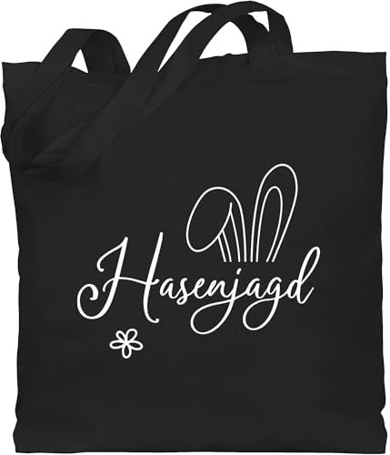 Baumwolltasche - Ostergeschenk Ostern - Hasenjagd mit Ohren - Unisize - Schwarz - geschenktasche osterhasentasche oster stoffbeutel osterngeschenke ostermotiv beutel ostergeschenke osterfest tasche