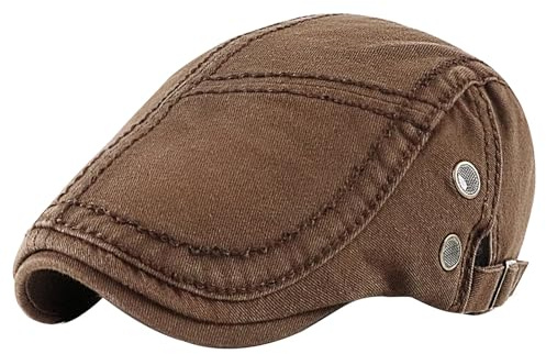 FEOYA Men's Flat Peak Caps Cotton Duckbill Berets Gatsby Newsboy Cap Irish Cabbie Ivy Caps Unisex Peaked Flat Bill Berets Twill Vintage Beret Adjustable Driving Hunting Hats 01 Coffee
