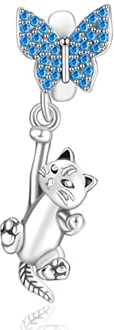Annmors Charm Butterfly & Cat Dangle Charm Anhänger 925 Sterling Silber Pendant Bead with 5A Cubic Zirconioa für Chamilia und europäische Armbänder und Halskette