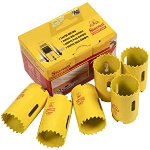 Starrett HSS - Juego de 6 sierras perforadoras bimetálicas FCH0114-6 de corte rápido extra cobalto – para chapa de acero inoxidable suave, madera, plástico, varios materiales, 32 mm