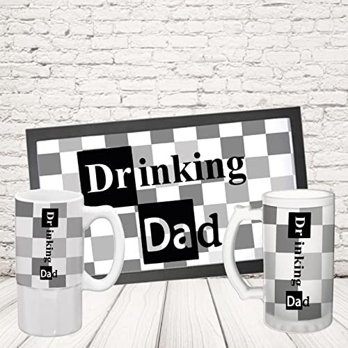 Generico Kit Barman COPPIA TAPPETINO per BANCONE da BAR PIÙ BOCCALE '' DRINKING DAD '' Bicchiere BIRRA IN CERAMICA O VETRO SATINATO idea regalo per Papà