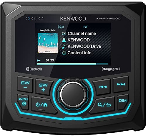 KENWOOD KMR-XM500 EXCELON Marine Guage Receiver Weatherproof, 2.7 Inch LCD, Built in Amplifer, Bluetooth, Digital Media MP3 Player, No CD Player, USB Port, AM/FM/Weather Band Tuner, Rear Camera Input