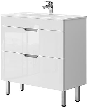 Vicco Waschbeckenunterschrank Clayton, Weiß, 80 cm | besteht aus Badunterschrank und Waschbecken