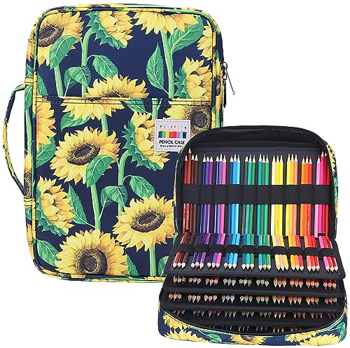 JAKAGO Federmäppchen Große Kapazität für 300 Stifte Aufbewahrung Buntstifte,Wasserdicht Pencil Case Schreibwaren Organizer für Malstifte Künstler Pinsel Fineliner Textmarker（Sunflower）