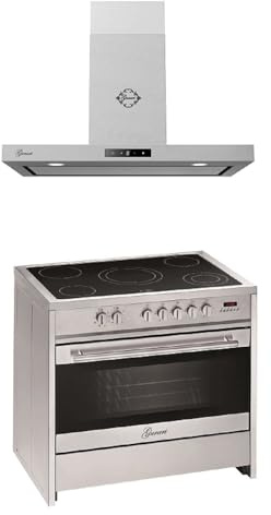 GURARI Elektro-Standherd GCH E 912 X+CH 5001, mit 1-fach-Teleskopauszug, Elektro Standherd 90 cm+Dunstabzugshaube 90 cm