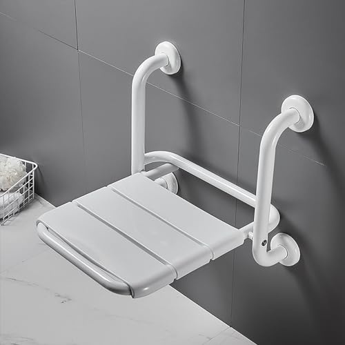 NBKJDSXL Duschhocker, Duschklappsitz für Wandmontage, Duschklappsitz, max. Belastung 120 kg, Duschhocker Wandklappstuhl, für Senioren und Kinder, weiß