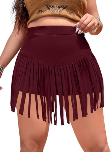 Festival Fransen Kurze Hose Damen - Western Style Party Hosenrock Sexy Kurze Röcke Quasten Skort High Waist Dehnbaren Sommer Frauen Punk Rock Shorts Rave Outfit(Wine,S,1116r)