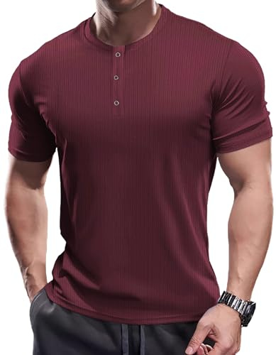 Muscle Cmdr Henley-Camiseta de Manga Corta & Larga Hombre,Camiseta Ajustada Henley de Manga Larga para Hombre