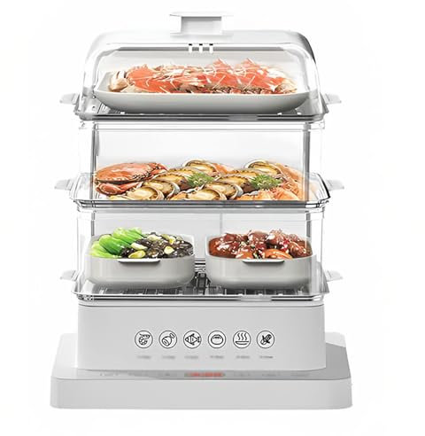 Generic Vaporiera per alimenti da 800 W, 3 ripiani staccabili, capacità 40 l, pannello anti-secco e touch screen, ideale per verdure, carne, pesce, design multifunzionale e pieghevole
