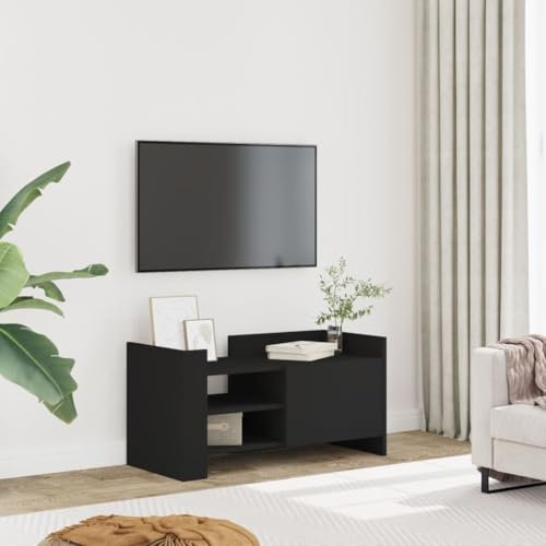 Homgoday Meuble TV noir 80 x 35 x 40 cm en bois multicouche, meuble TV salon, table pour TV, meuble TV salon, meuble bas pour TV de salon industriel, support TV