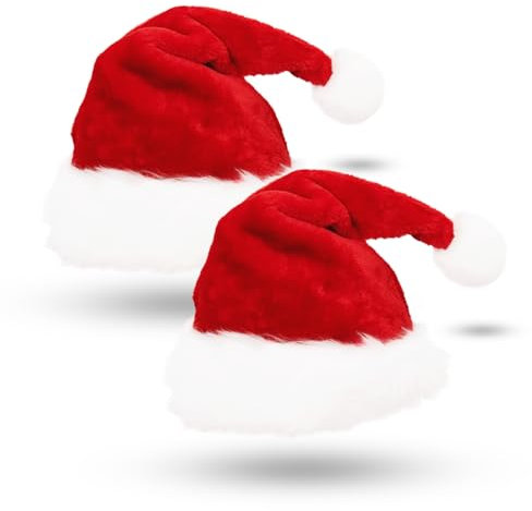 AUXHCYL Weihnachtsmütze 2 Stück, Plüsch Nikolausmütze Erwachsene mit Soft Liner Rote Santa Mütze Nikolaus Weihnachtsmann Mütze für Herren Damen Kinder Perfekt für Weihnachtsfeiern
