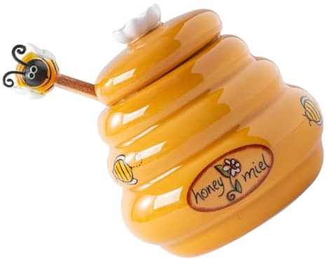 Amosfun Honigglas Mit Schöpflöffel Aus Keramik Honigtopf Für Küche Honigvorratsglas Mit Holzrührstab Kleine Honigflasche Als Dekoration Entzückendes Für Honig