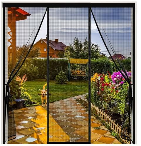 Zanzariera A Chiusura Automatica su Misura 115x245cm Nero Fibra di Poliestere Porta Chiusura Magnetica Tenda Autosigillante Forte Magneti Domestici Bambini per Porta Balcone Porta Cantina