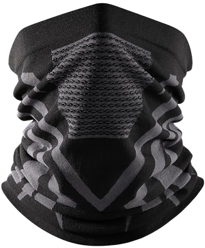 1pcs Medio Pasamontañas Transpirable,Polaina de Cuello,Calentador de Cuello,Mascarilla Moto,Ciclismo Termica,Máscara para Correr,Braga Cuello Moto Hombre y Mujer,para Running,Esqui-Negro Gris