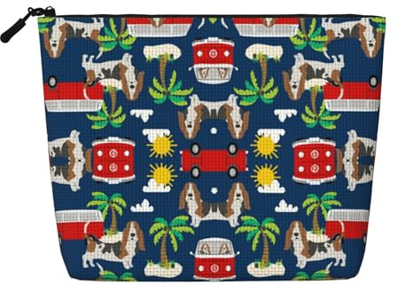 EZDLOWVBA Dog Beach Palm Trees Print Dog Beach Palm Trees Print Fake Hemp Makeup Bag â€“ Travel, and Daily Storage Essential â€“ Reusable Cosmetic Bag, Zipper Pouch, Make-Up Tool