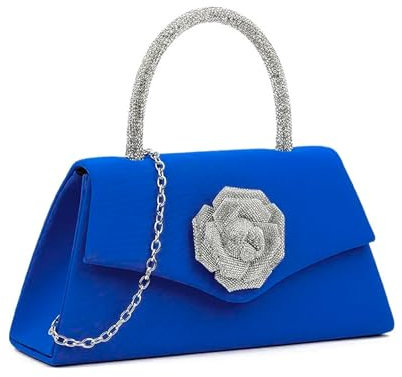 UShopUK Satin diamantbrosch topphandtag brud bal bröllop kväll koppling fest handväska, Kungsblå