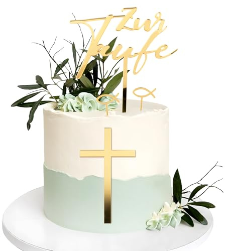 BOOMTOP 4pcs Taufe Cake Topper Kreuz Zur Taufe Tortendeo Acryl Gold Kuchen Topper Fisch Kommunion Cupcake Topper Mädchen Junge Tortenstecker Babyshower Kuchen Dekoration