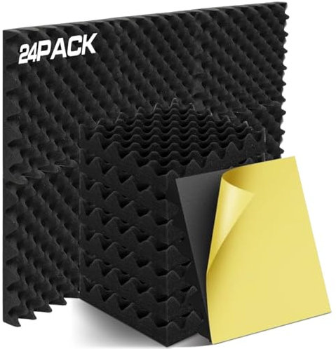 Lot de 24 panneaux de mousse acoustique auto-adhésifs pour mur - 30 x 30 x 5 cm - Mousse acoustique haute densité - Mousse insonorisante pour studio d'enregistrement, bureau, maison
