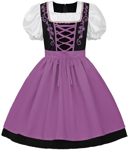JerrisApparel Dirndl-klänning för flickor, Oktoberfest-kostym, bayersk klänning, förkläde, snörning, karneval, halloween