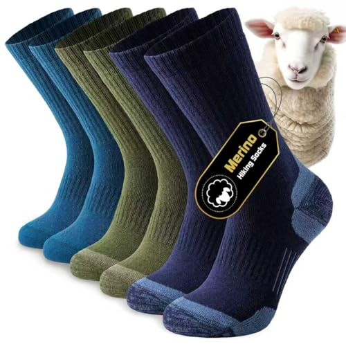 Niorasen Merino Wool Hiking Socks for Men & Women, 3 Pairs