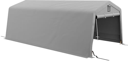 DecHome - Gazebo Auto Tenda Garage Moto Bici 6x3 mt in Acciaio/Tessuto Protezione raggi UV Chiuso con Porta Avvolgibile colore Grigio Chiaro