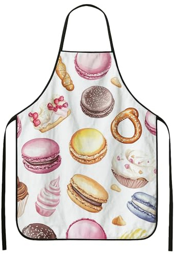 Delantal con temática de postre para cocinar, bonitos patrones de pastelería de acuarela, delantal de cocina para adultos, delantal lavable culinario para hornear, barbacoas, fiestas, 1 unidad