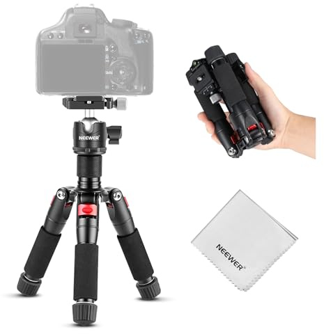 NEEWER Mini Table Tripod, 20 Inch Aluminium Alloy Tripod, Portable Travel Stand, 360° Ball Head, 1/4 Inch Quick Release Plate for DSLR Camera Camcorder Video Recording Max. Load 11 lbs, Cleaning Cloth