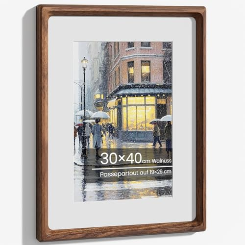 Feihorrm Bilderrahmen 30x40, Natürliches Walnuss Holz Fotorahmen mit Glas