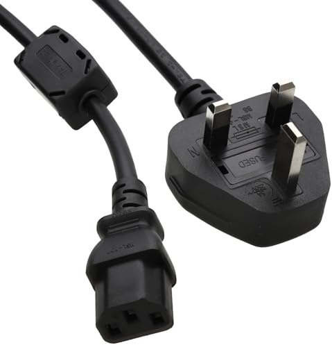 kenable IEC C13 Mains Power Cable with Ferrite Filter | UK Plug to Kettle Lead | BS1363/A Approved | 5A Fused | 3m Black
