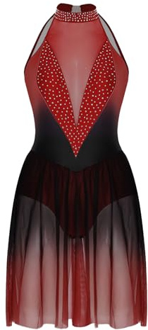 Oyolan Robe Patinage Artistique Strass sans Manches pour Femme Justaucorps Gymnastique Tenue Danse Ballet Spectacle Compétition