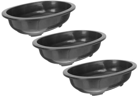 Abaodam Vaso Bonsai Ovale in Plastica Nero 3 Pezzi con Foro Drenaggio
