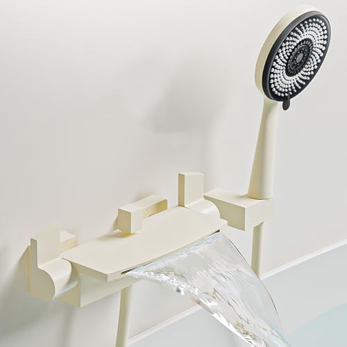 Grifo Bañera y Ducha Cascada de Pared 6 Modo Mezclador de Baño y Ducha Mango Dual,Leche Blanca