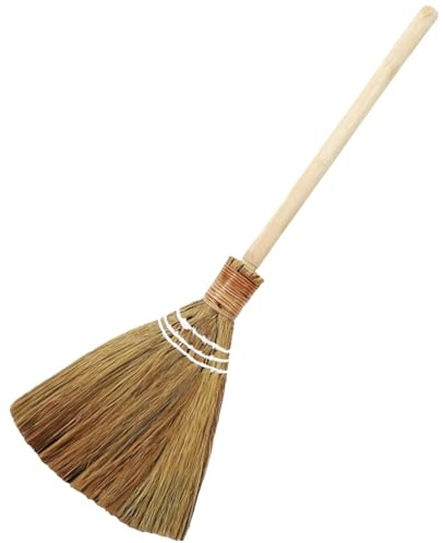Miscanthus Straw Broom, Detachable Natural Whisk Broom, Soft Broom with Wood Handle, 29 in / 79 cm, Wide Head Cleaning Besom for Indoor Outdoor Home Use