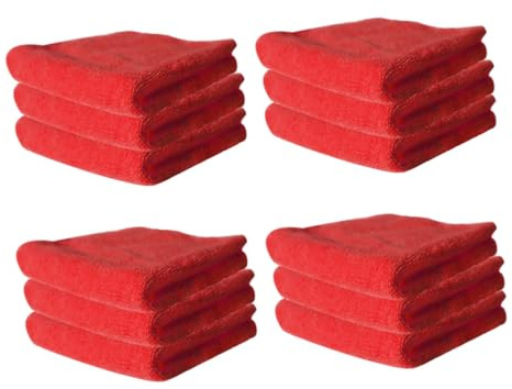 FONDOTIN 12pcs Red Microfiber Kitchen Towels High Absorbent Non Stick Oil Dish Cloths Household Cleaning Cloths for Windows Furniture