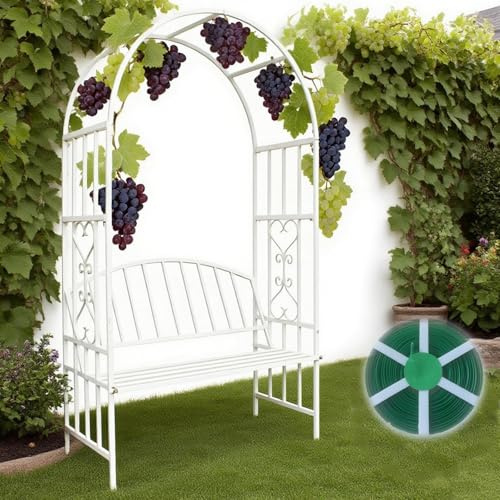 ZCFLWR Arche de Jardin avec Banc et pergola, Treillis pour décoration de Patio, tonnelle de Mariage en métal Robuste, tonnelle de Jardin extérieure Robuste (Blanc)