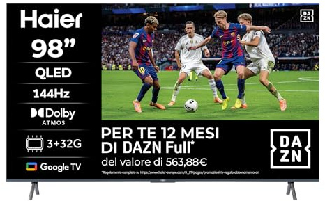 Haier QLED Full Array 4K UHD H98S900UX - 98, Smart TV, Google TV, Dolby Atmos y Dolby Vision, HDR 10, Smart Remote Control, Google Assistant, Bluetooth 5.1, DBX TV, HDMI 2.1 x 4, Sin Marcos, 2025