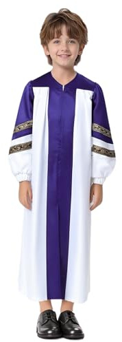 Yhong Tunica Di Coro Unisex Per Bambini Toga Lunga Manica Lunga Per La Laurea Abito Per La Conferma Costume Per Halloween Viola 13-14 anni