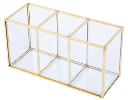 Angoily Contenitore per Cosmetici e Gioielli in Vetro Trasparente 3 Scomparti 18X9X7 CM Secchio Portaoggetti Multiuso per Casa Organizzatore Trucco e Accessori