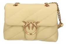 Pinko Love Puff Borsa a Tracolla, Giallo Vaniglia, Pelle, Effetto Maxi Trapuntatura, Chiusura con Patta, 22 x 15.5 x 10 cm, Galvanica Oro Antico